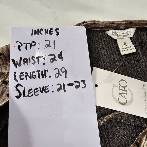 Tan Black Dot Velvet Tunic Womens S Bell Sleeve Cocktail Pleats Crystals Stretch - Picture 5 of 10